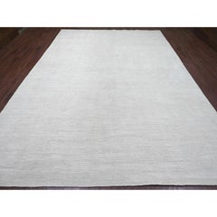 9'8 "x13'4" Ivory Plain Solid Pattern Hand Knotsted Hand Spun Ghazni Wool Rug