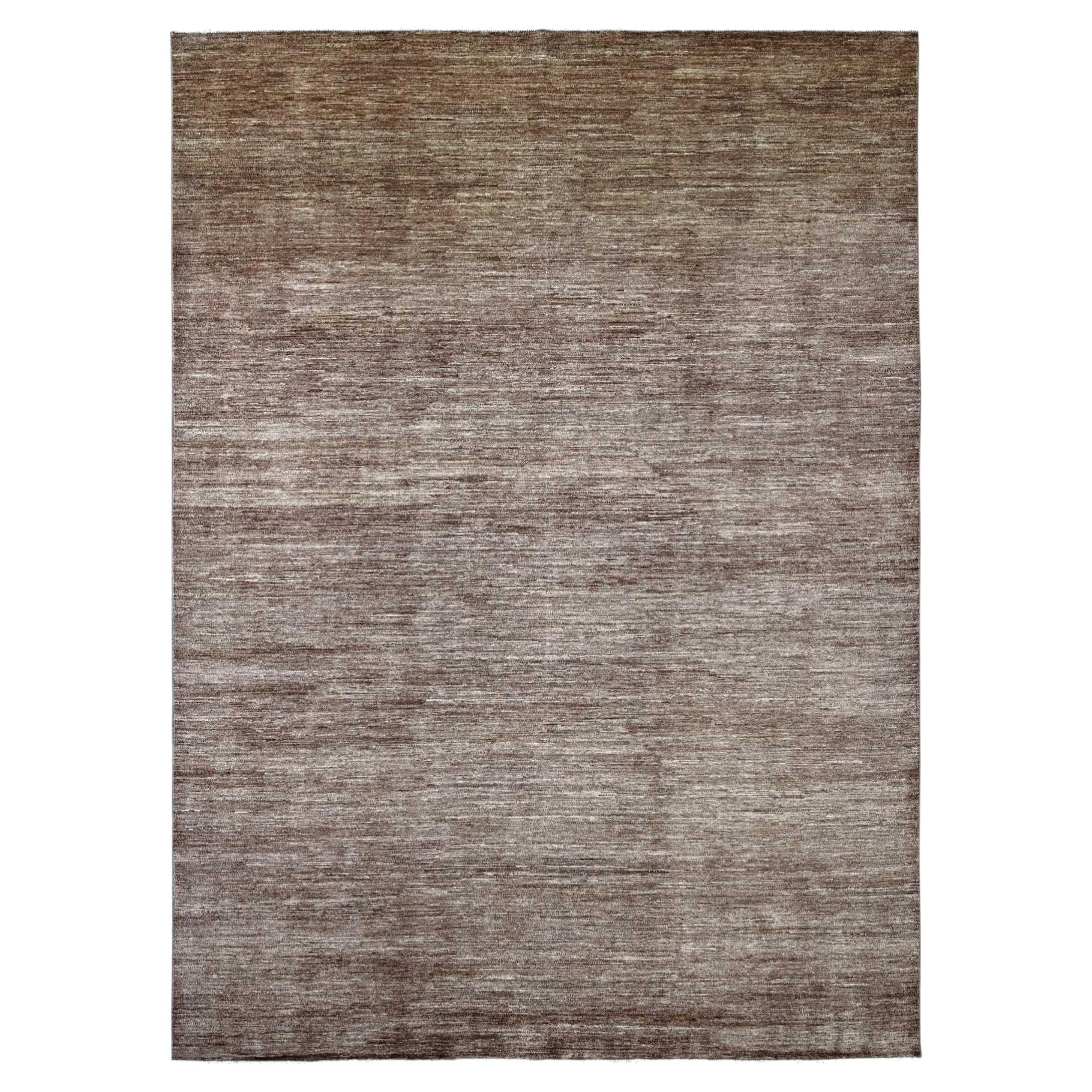 9'8"x13'4" Mocha Brown Plain Solid Pattern Hand Knotted Ghazni Wool Oriental Rug For Sale