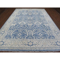 9'8"x13'5" Denim Blue, Soft Wool Hand Knotted White Wash Peshawar, Rug