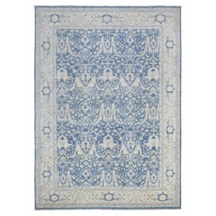9'8"x13'5" Denim Blue, Soft Wool Hand Knotted White Wash Peshawar, Rug
