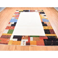 9'8"x13'5" Ivory, Folk Art Lori Buft Gabbeh Design, 100% Wool Hand Knotted, Rug