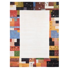 9
8 "x13
5" Marfil, Diseño Folk Art Lori Buft Gabbeh, 100% Lana Anudada a Mano, Alfombra