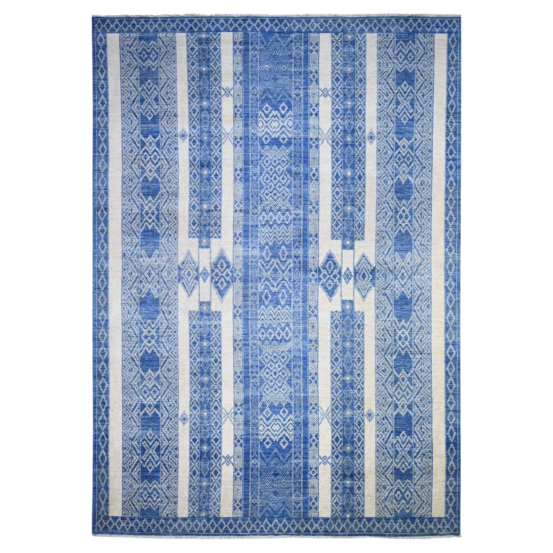 9'8"x13'5" Steel Blue, Pure Wool Hand Knotted, Finer Peshawar Oriental Rug