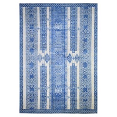 9'8"x13'5" Stahlblauer, handgeknüpfter, orientalischer Peshawar-Teppich aus reiner Wolle, handgeknüpft