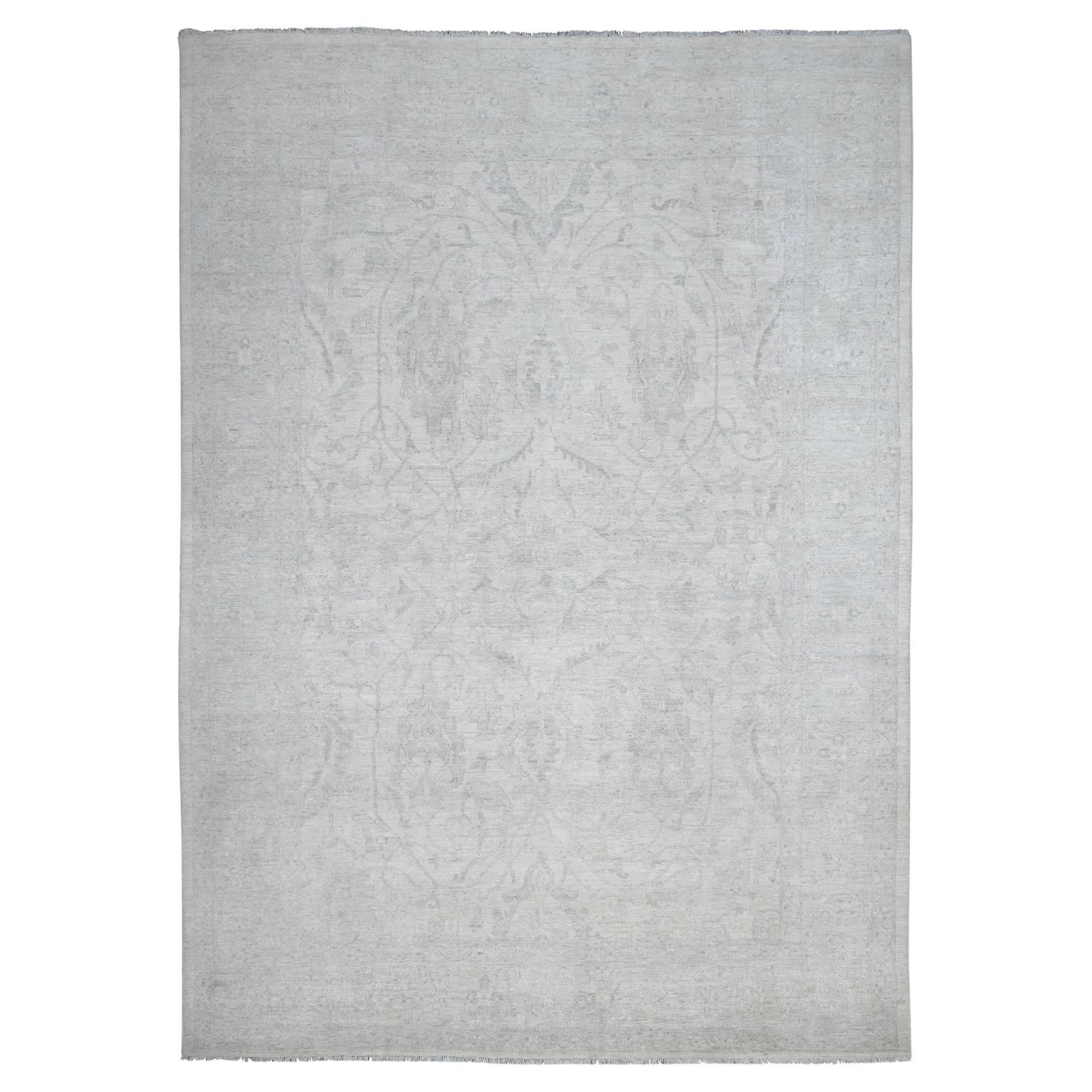 9'8"x13'5" Vista White Washed Out Peshawar All Over Design Wool Hand Knotted Rug