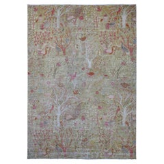 9'8"x13'6" Green Peshawar Birds of Paradise Design Hand Knotted Soft Wool Rug