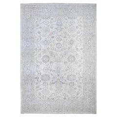9'8 "x13'8" Blanco Brillante, Anudada a Mano, Lana Suave, Alfombra Peshawar Lavado Blanco