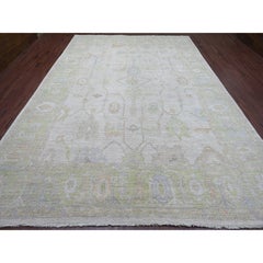 9'8"x13'8" Gray Afghan Angora Oushak with Vines Design Hand Knotted Wool Rug