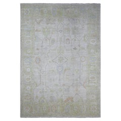 9'8"x13'8" Gray Afghan Angora Oushak with Vines Design Hand Knotted Wool Rug