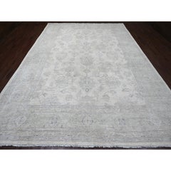 9'8"x13'8" White Wash Peshawar Leaf Design Hand Knotted Pure Wool Oriental Rug