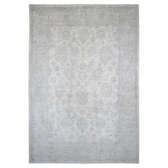9'8"x13'8" White Wash Peshawar Leaf Design Hand Knotted Pure Wool Oriental Rug