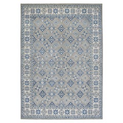 9'8 "x13'9" Alfombra anudada a mano de lana natural con diseño integral Kazak gris de aspecto vintage
