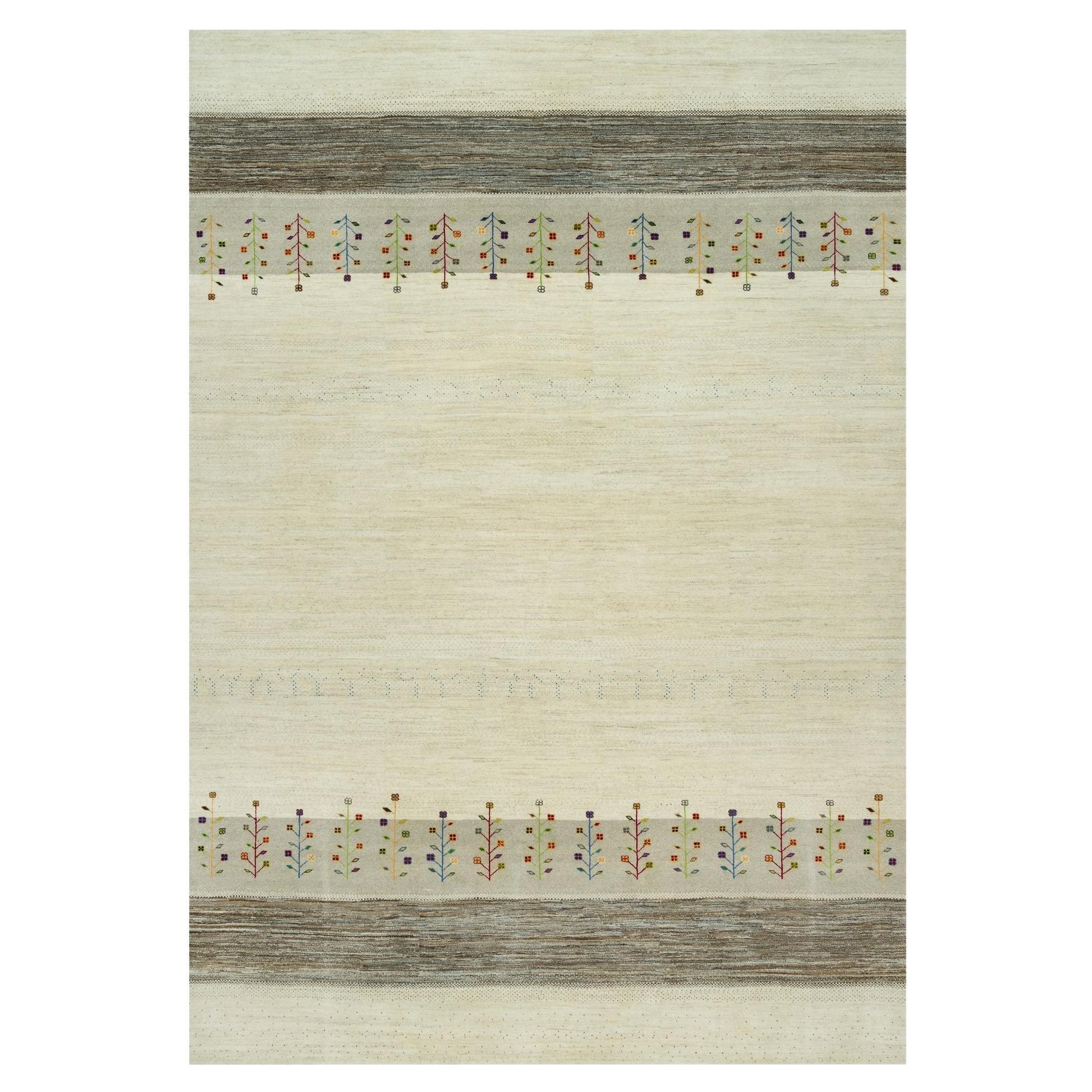 9'8"x14' White Thick and Plush Modern Gabbeh Lori Buft All Wool Hand Knotted Rug