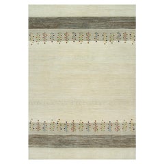 9'8"x14' Weißer, dicker und plüschiger, moderner Gabbeh Lori Buft-Teppich aus Wolle, handgeknüpft