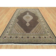 9'8 "x14'2" Smoky Black Tapis en laine Tebraz Mahi Fish Medallion noué à la main