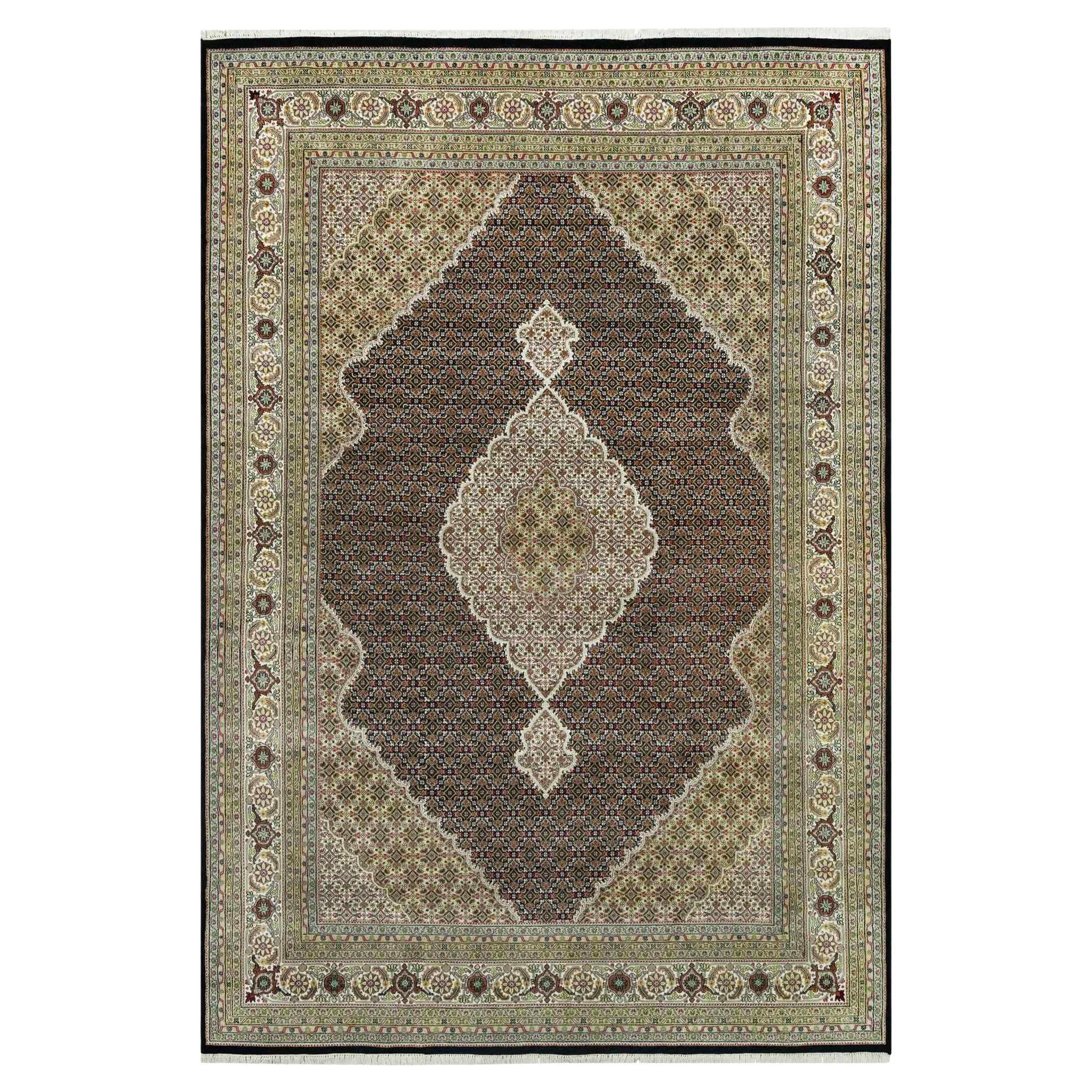 9'8 "x14'2" Smoky Black Hand geknüpft alle Wolle Tebraz Mahi Fisch Medaillon Teppich
