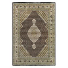 9'8"x14'2" Smoky Black Hand Knotted All Wool Tebraz Mahi Fish Medallion Rug