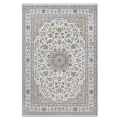 9'8"x14'4" White Nain with Floral Design 250 KPSI Hand Knotted Wool and Silk Rug