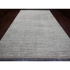 9'8"x14'7" Stone Gray Moroccan Weave Textured Design Hand Knotted Pure Wool Rug