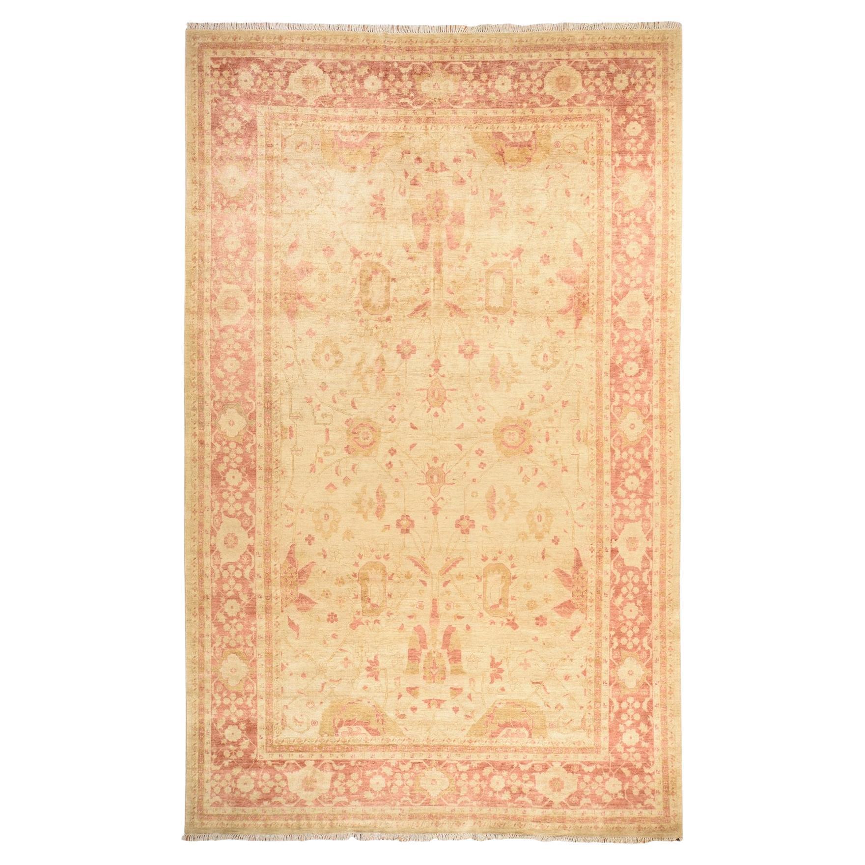 Alfombra de lana anudada a mano Peshawar afgana beige de 9
8 "x16
 con diseño Mahal por todas partes en venta