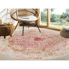 9'8"x9'8" Pink Wool and Pure Silk Hand Knotted Persian Erased Design Round Rug