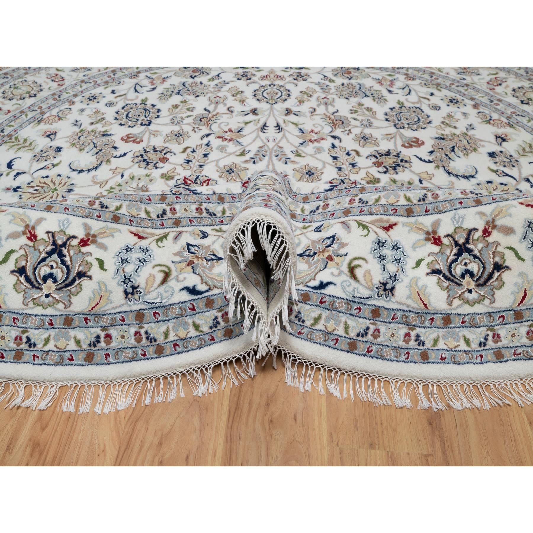 Alfombra Redonda de Lana y Seda Anudada a Mano 9'8 