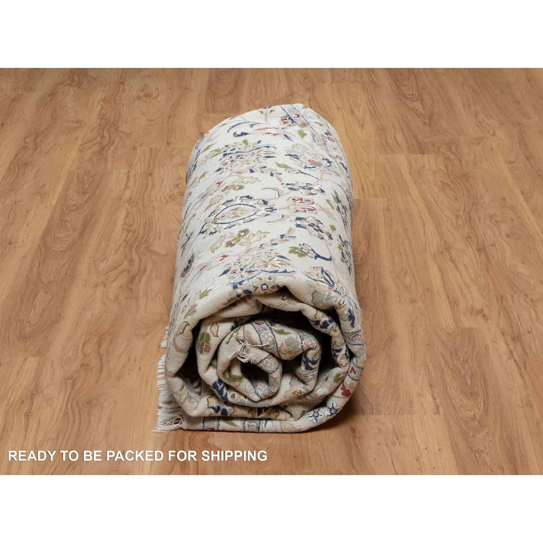 Alfombra Redonda de Lana y Seda Anudada a Mano 9'8 