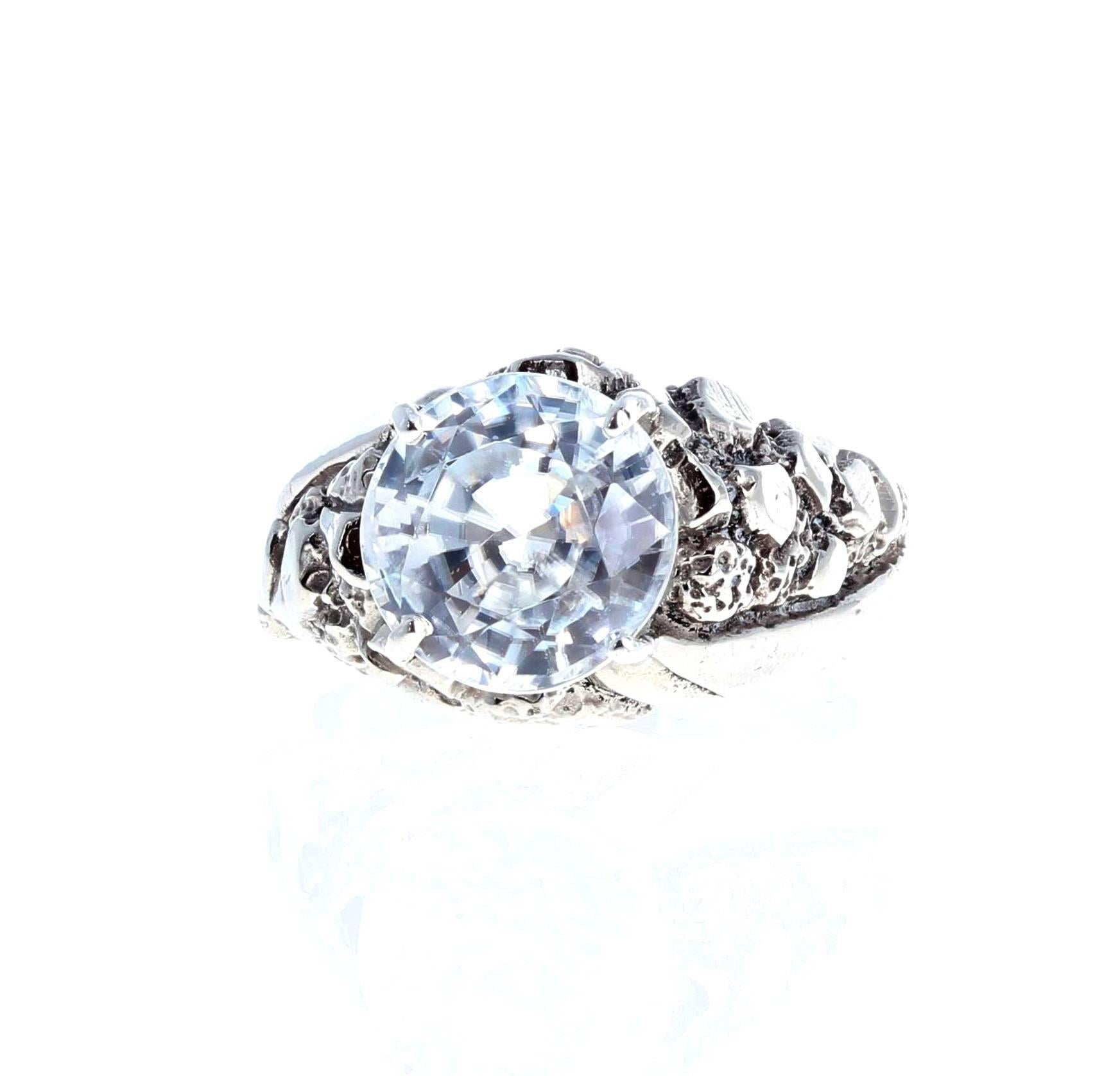 Round Cut AJD Magnificent Intense Bright 9.9 Ct Cambodian Zircon White Gold Cocktail Ring For Sale
