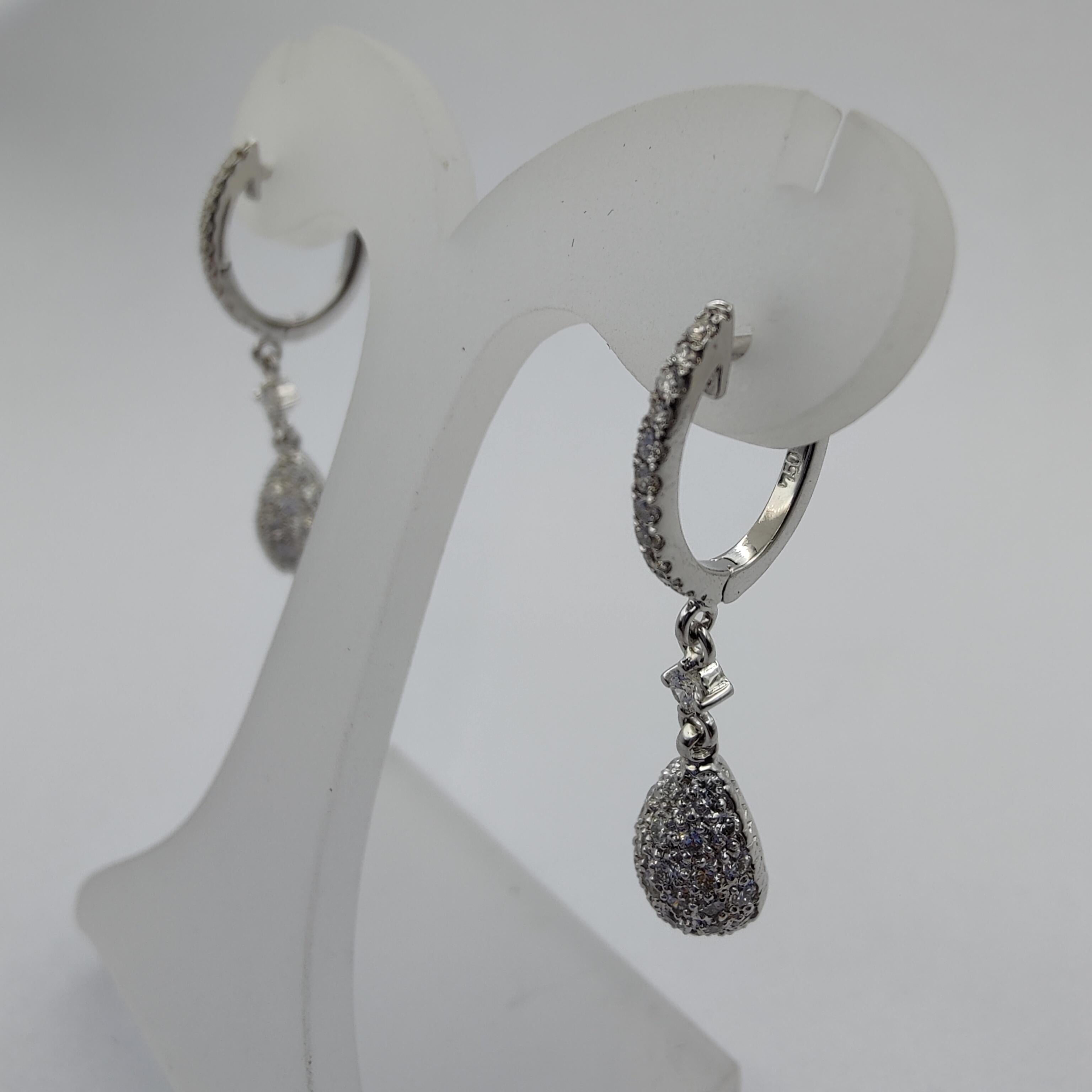 Contemporary .99 Carat Diamond Nugget Drop Earrings in 18K White Gold For Sale