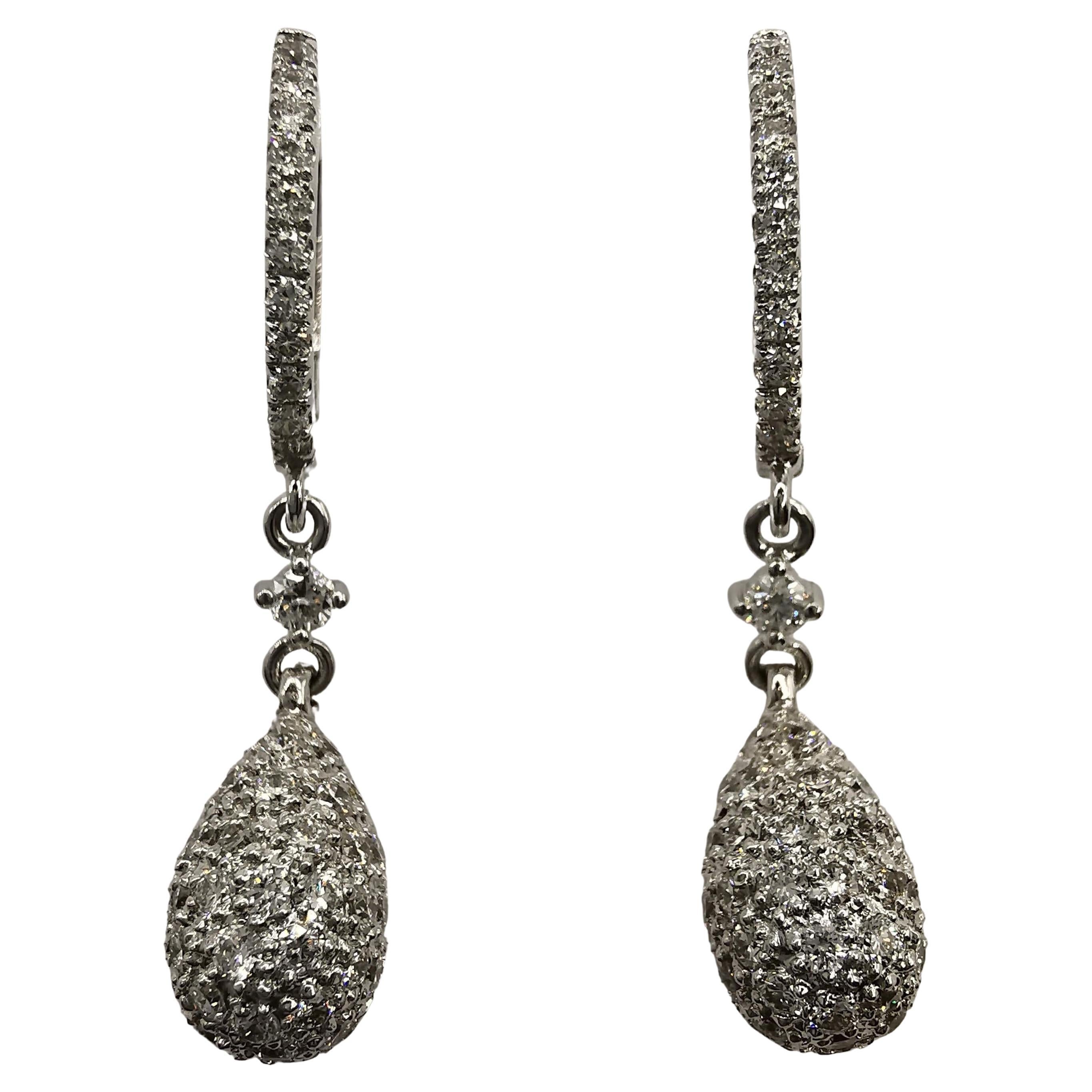 .99 Carat Diamond Nugget Drop Earrings in 18K White Gold For Sale