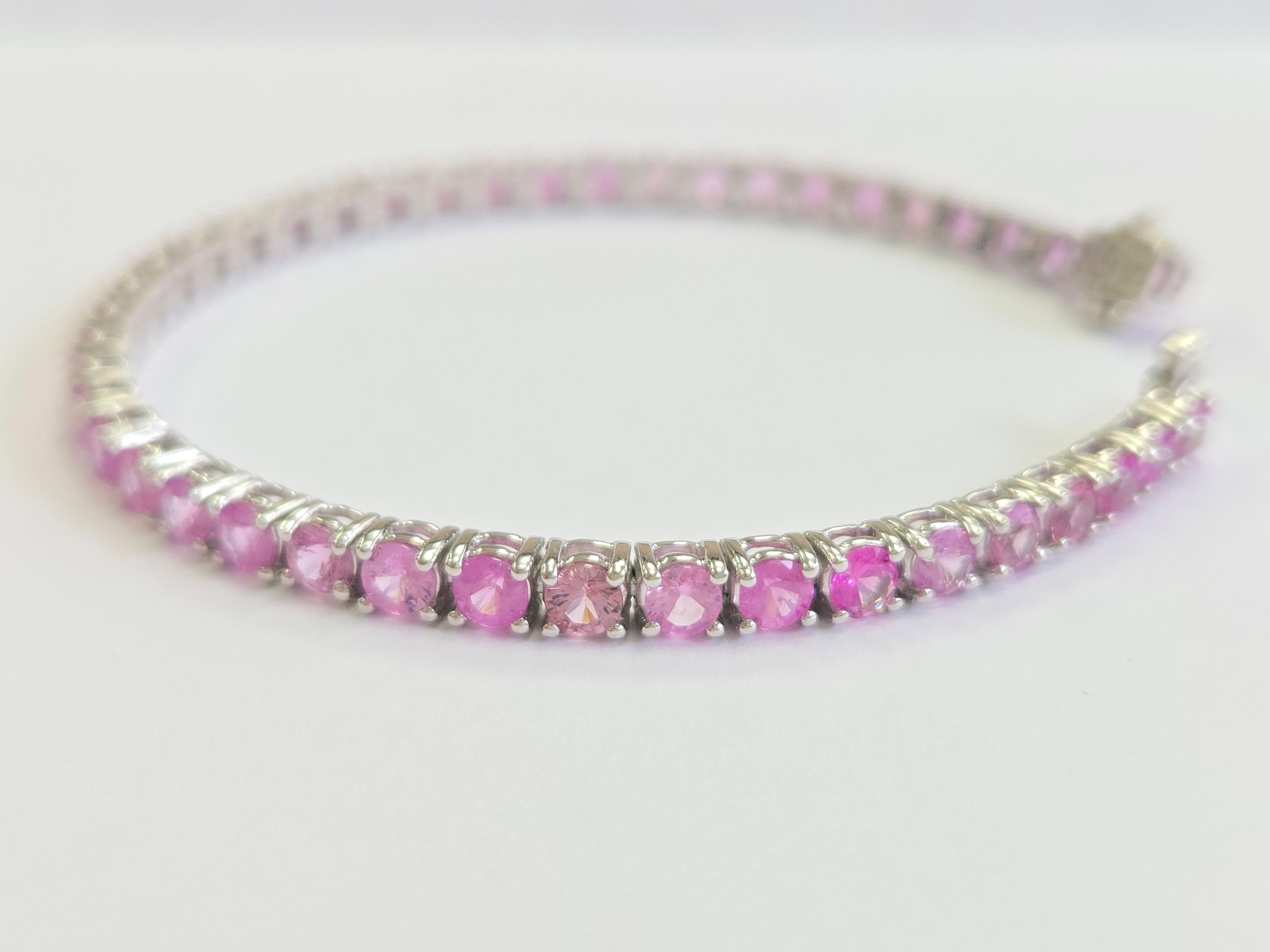Pulsera de tenis de zafiro rosa natural de 9,90 quilates en oro blanco de 14 quilates en Nuevo estado para la venta en Great Neck Plaza, NY