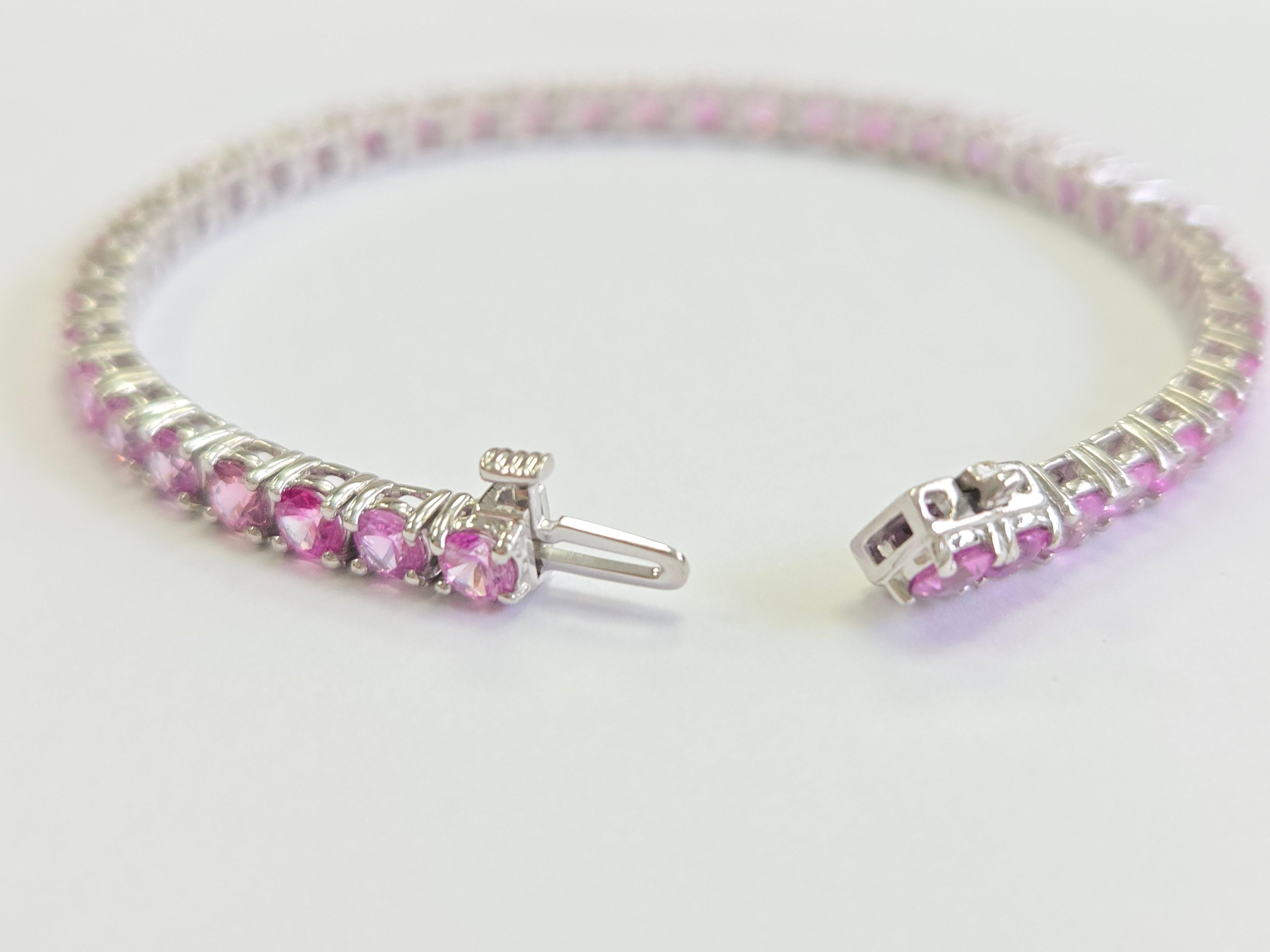 De las mujeres Pulsera de tenis de zafiro rosa natural de 9,90 quilates en oro blanco de 14 quilates en venta