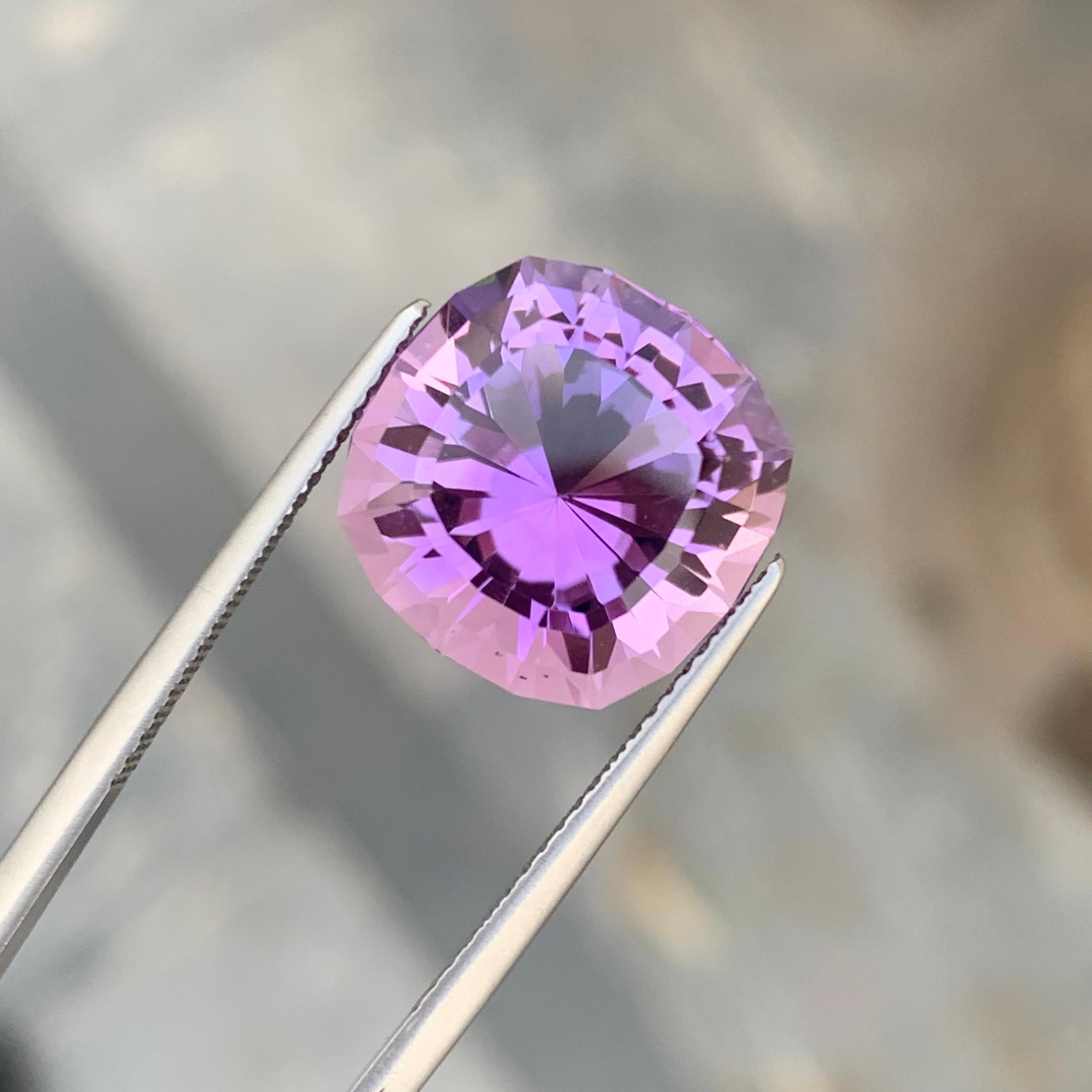 Cushion Cut 9.90 Carat Precision Cut Natural Faceted Amethyst from Brazil For Sale