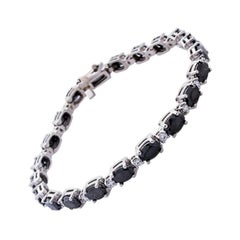 9.90 Carat Total Oval Black Diamond Bracelet in 14 Karat White Gold
