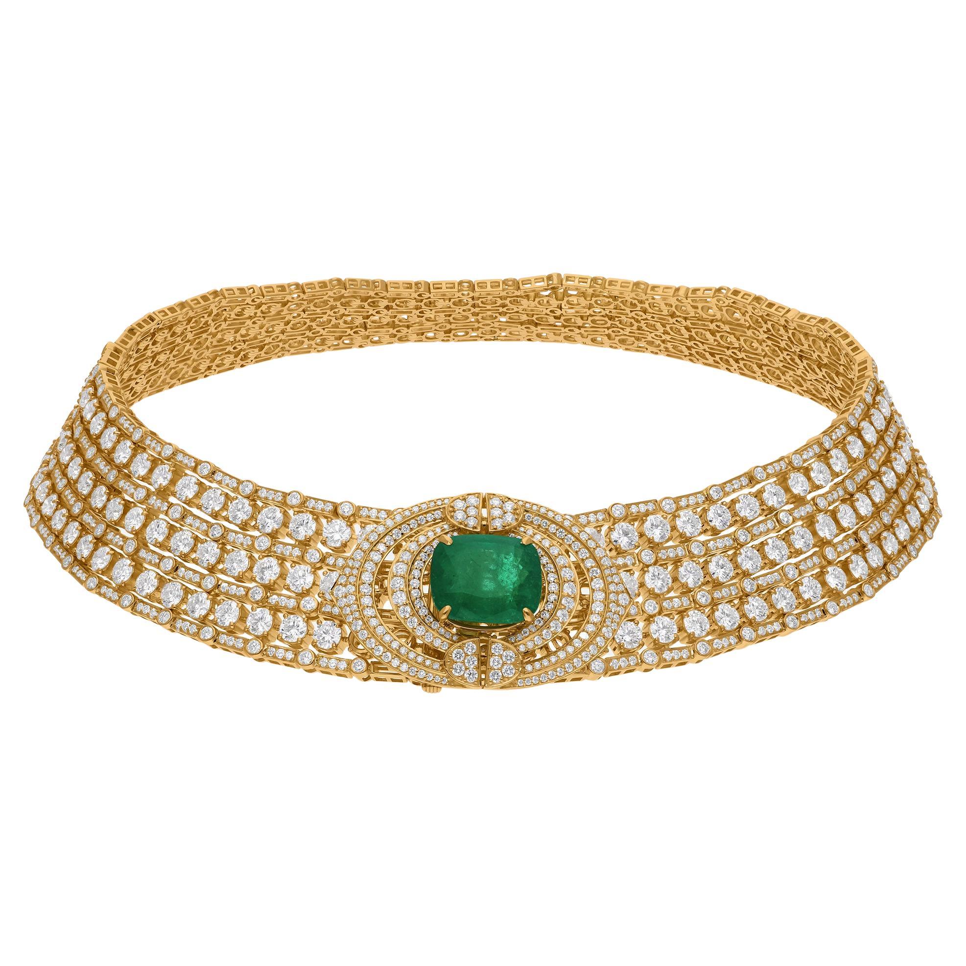 Esmeralda zambiana de 9,90 quilates Diamante SI/H de 25,75 quilates Collar gargantilla de oro amarillo de 18 quilates