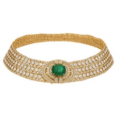 Esmeralda zambiana de 9,90 quilates Diamante SI/H de 25,75 quilates Collar gargantilla de oro amarillo de 18 quilates
