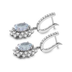 9.90 Carat Natural Aquamarine and Diamond 14 Karat Solid White Gold Earrings