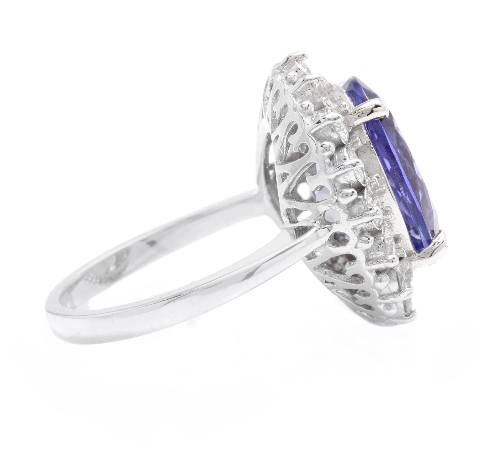Mixed Cut 9.90 Carats Natural Tanzanite and Diamond 18k Solid White Gold Ring For Sale