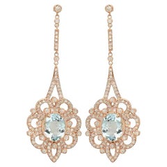 9.90Ct Natural Aquamarine and Diamond 14K Solid Rose Gold Earrings