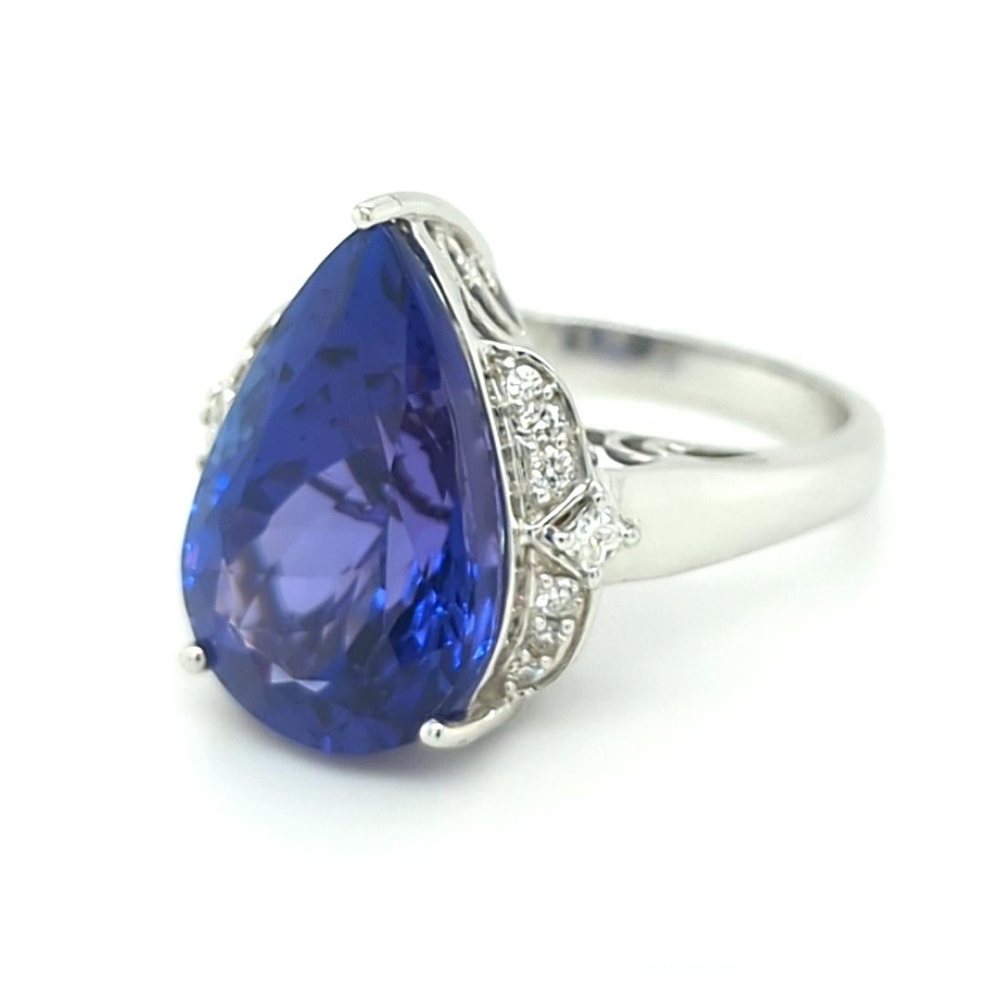 Pear Cut 9.90ct Tanzanite and Diamond Ring in 18kt White Gold For Sale
