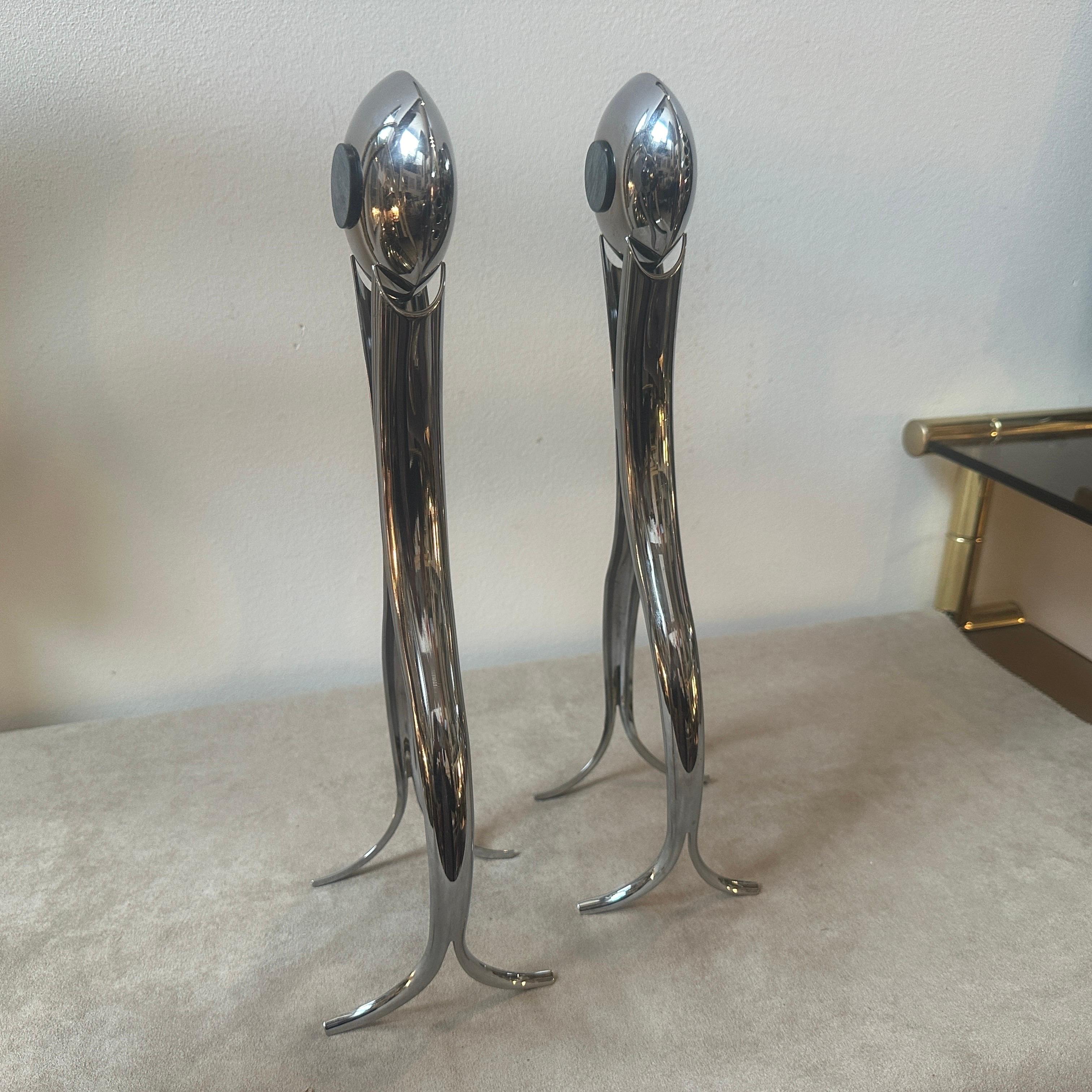 1990s Post-Modern Silver Plated Italian Salt and Pepper Dispensers by Mesa In Excellent Condition For Sale In Aci Castello, IT