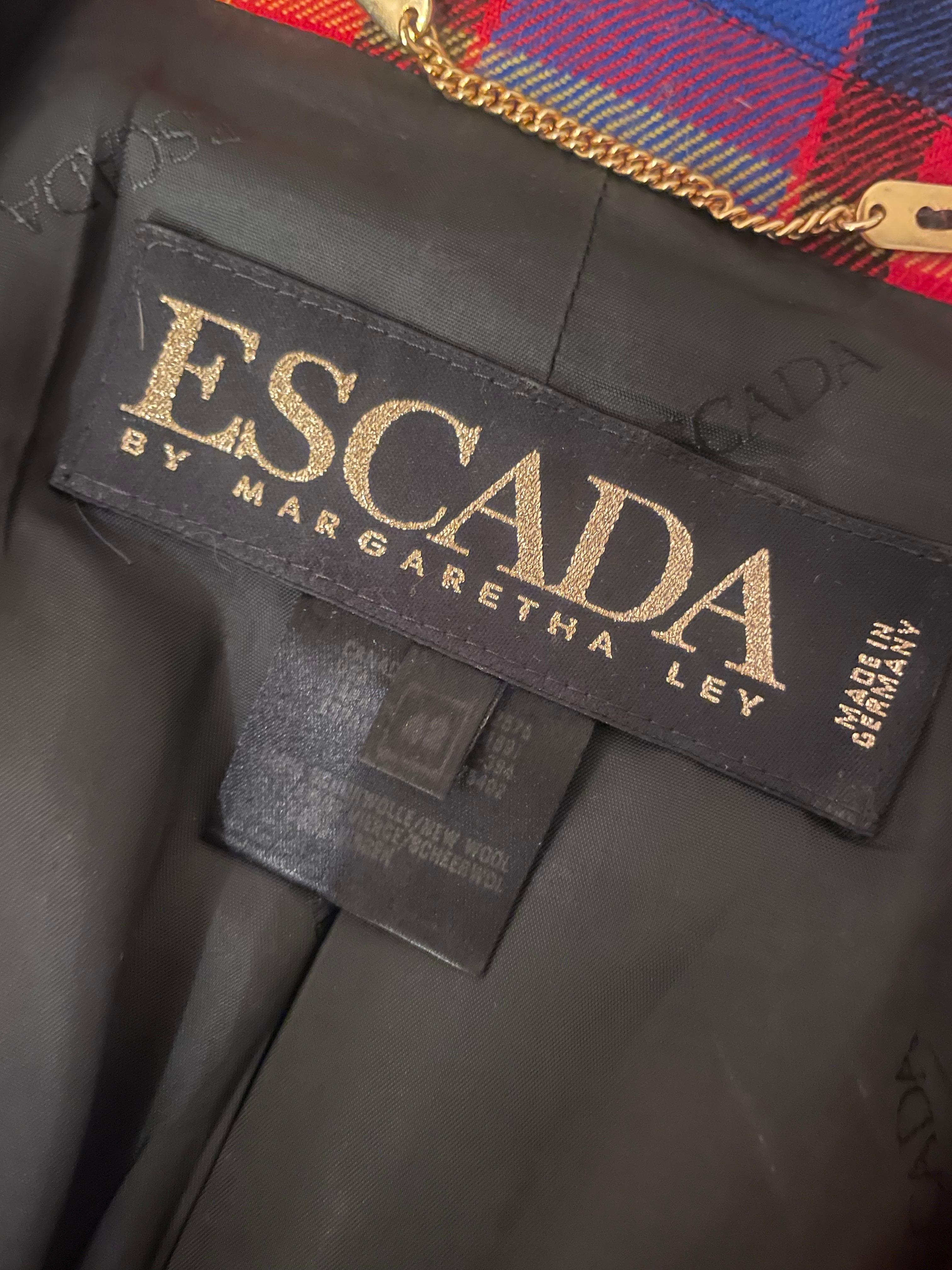 Women's or Men's 990s Vintage Escada by Margaretha Ley tartan oversized blazer For Sale