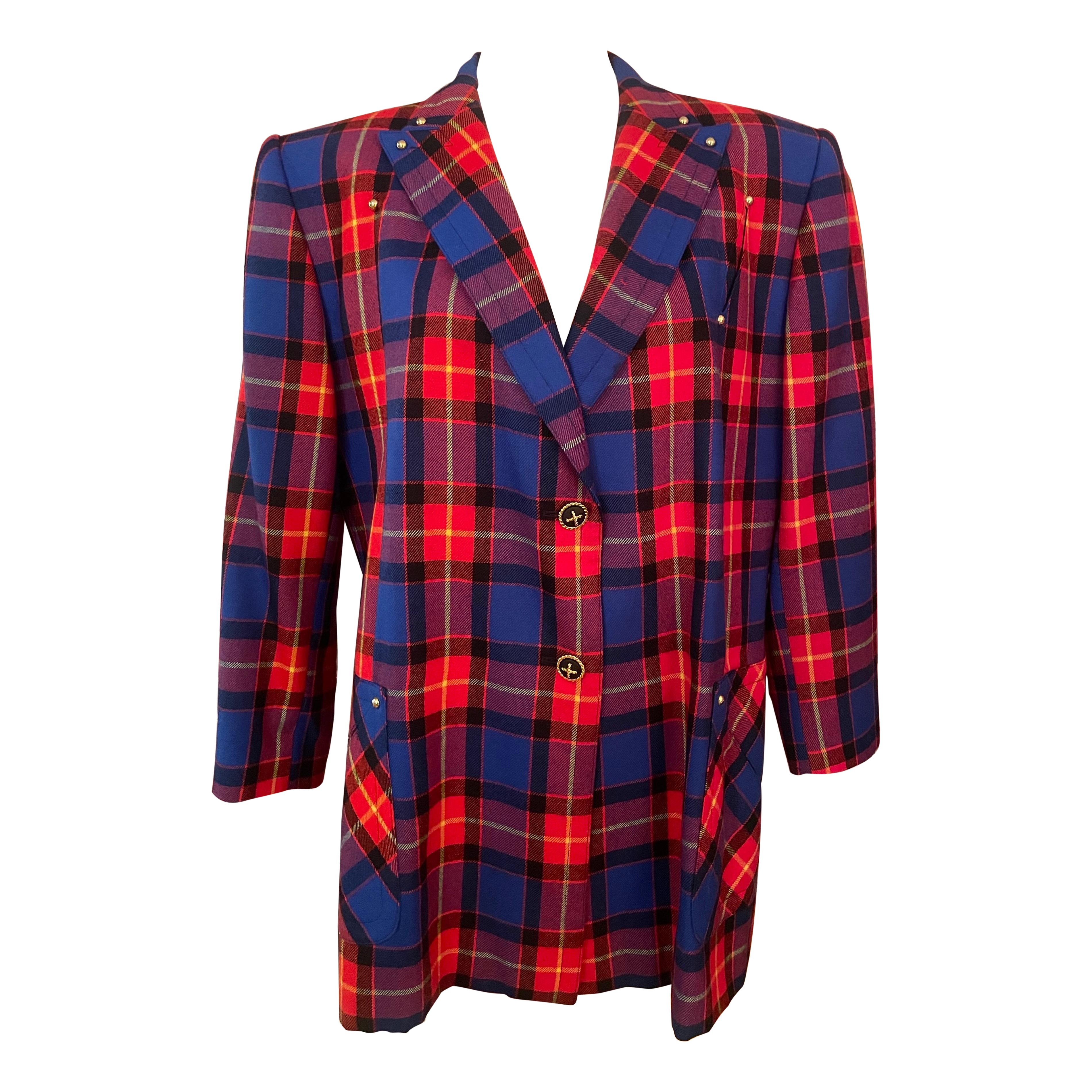 Escada par Margaretha Ley blazer surdimensionné vintage en tartan, années 990