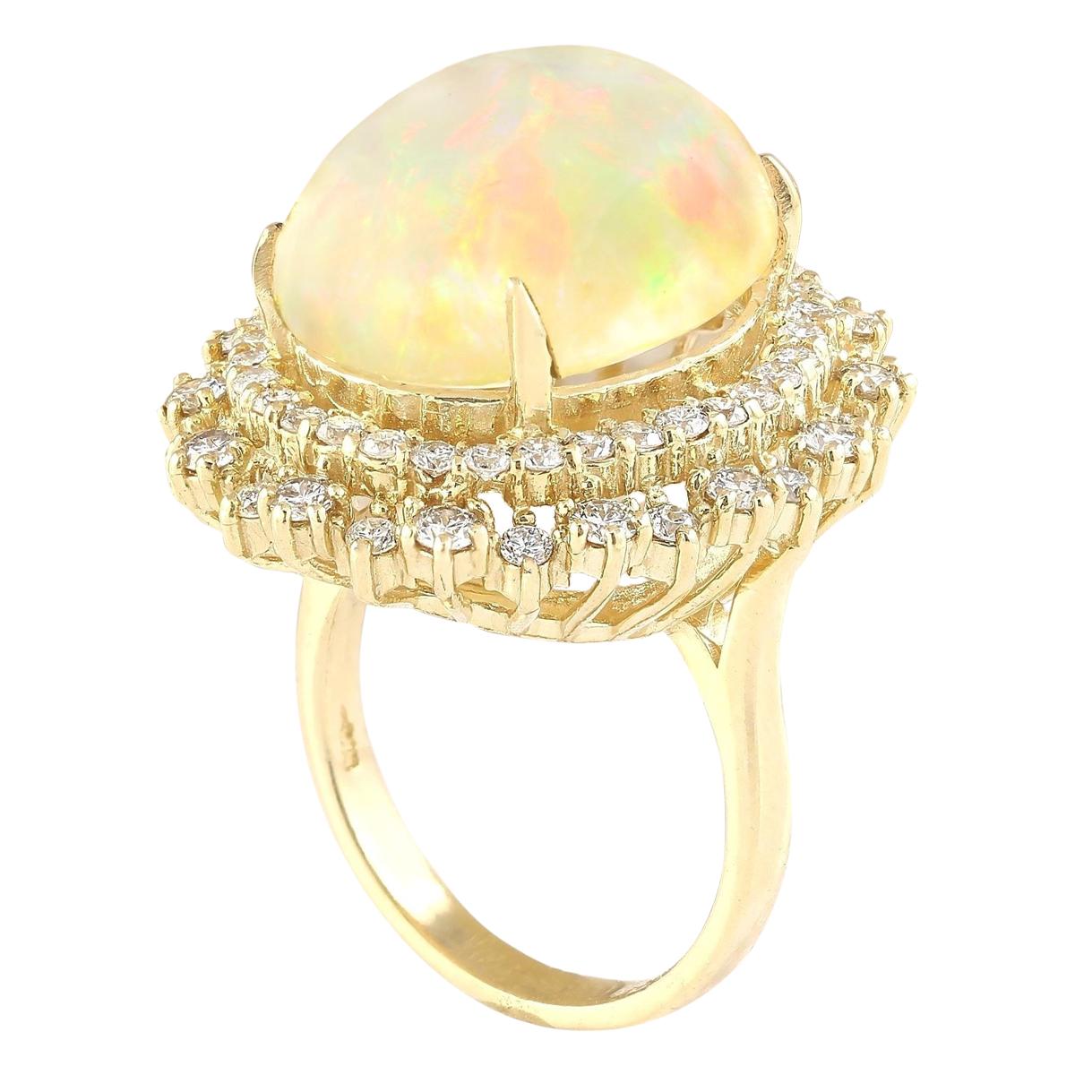 Oval Cut Opal Diamond Ring In 14 Karat Yellow Gold  For Sale