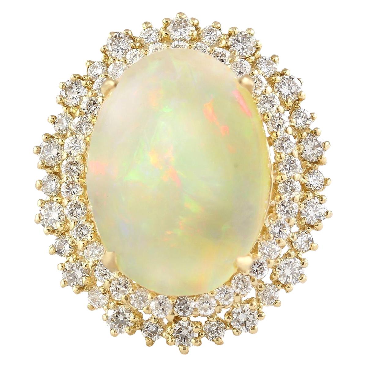 Opal Diamond Ring In 14 Karat Yellow Gold  For Sale