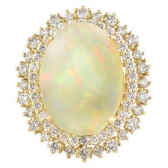Anillo De Diamante Ópalo En Oro Amarillo De 14 Quilates