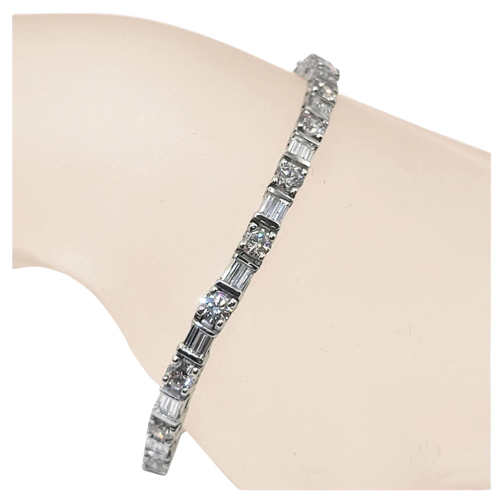 Pulsera de Tenis de Platino con Diamantes Redondos/Baguette de 9,91 Quilates