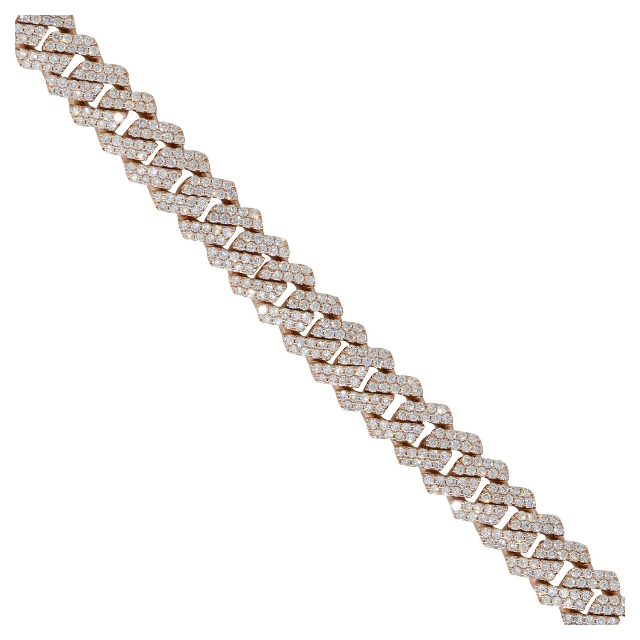 9.92 Carat All Diamond Pave Cuban Link Chain Bracelet 14 Karat in Stock