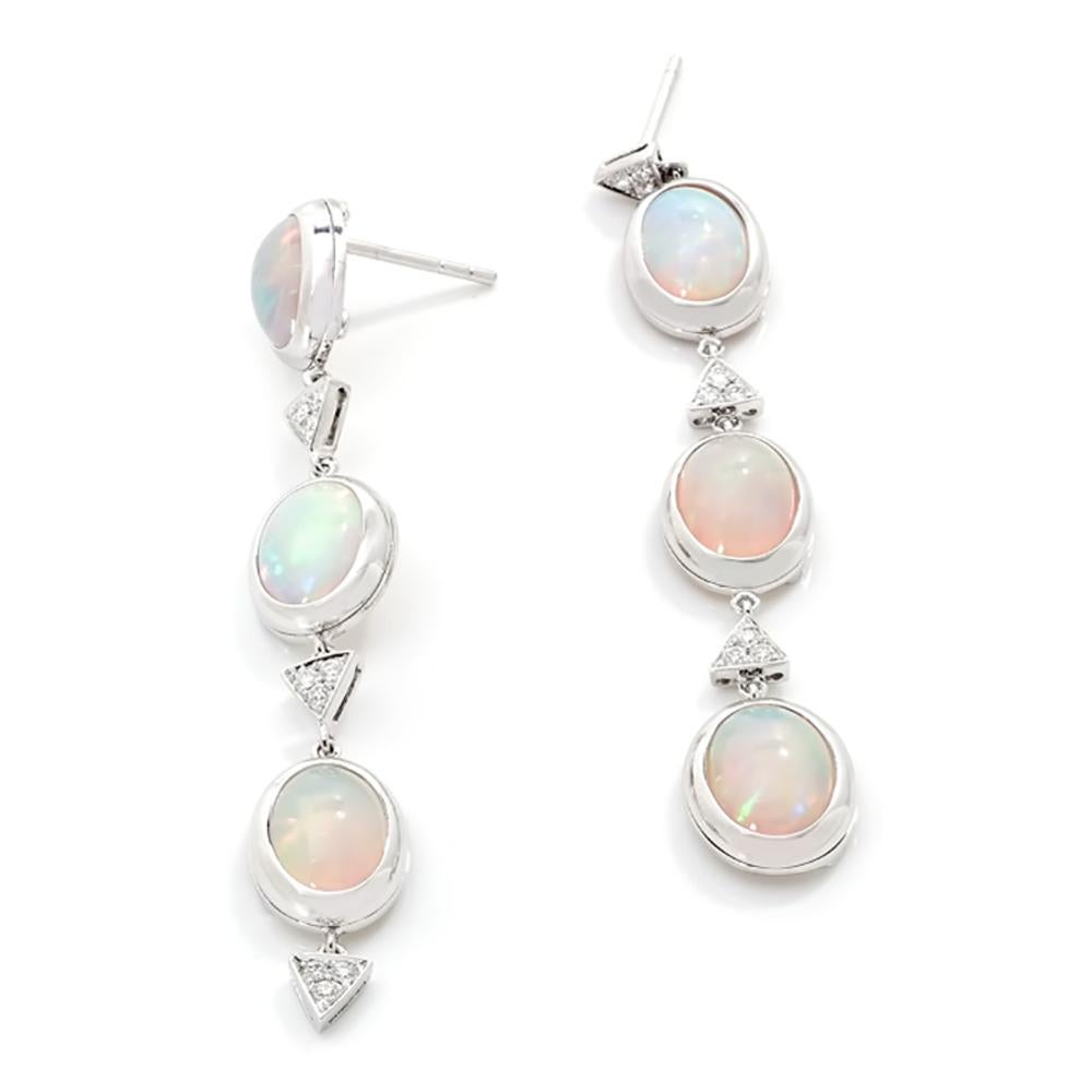 Contemporary 9.92 Carat Ethiopian Opal Earring in 18K White Gold with Diamonds For Sale