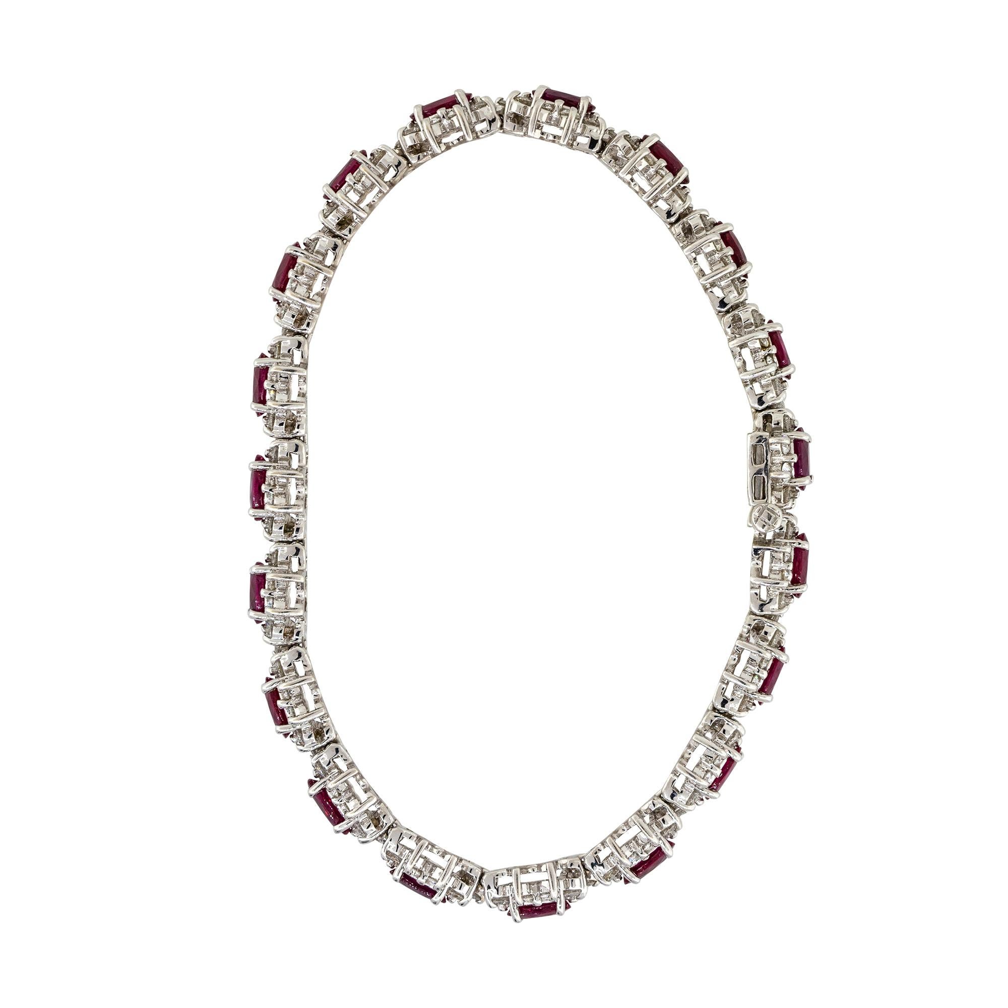 Oval Cut 9.92 Carat Oval Ruby Flower Bracelet with Diamonds 18 Karat in Stock